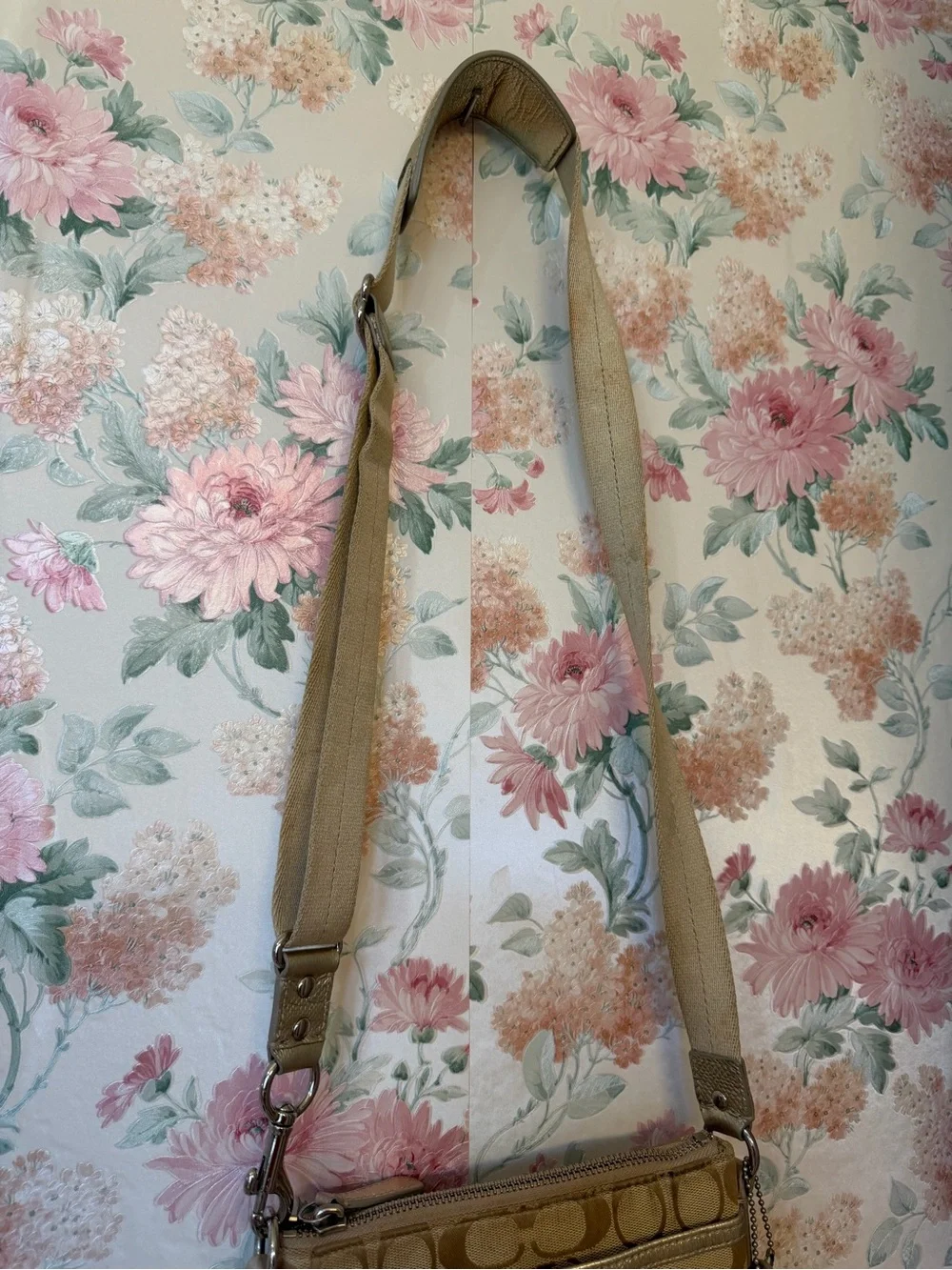 Y2k Coach Signature Jacquard Crossbody in Tan with Metallic Trim